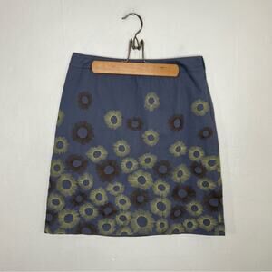 Boden Blue Embroidered Sunburst A line Pencil Skirt Size 8